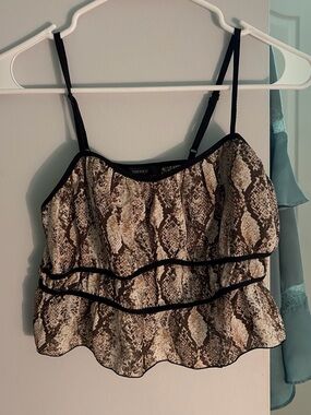 Forever 21 Brown and Black Snake Print Ruffle Cami